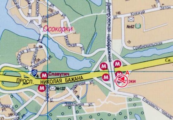 Схема рекламної площини за адресою Днепровская набережная (левый), за мостом, ст.м. Осокорки