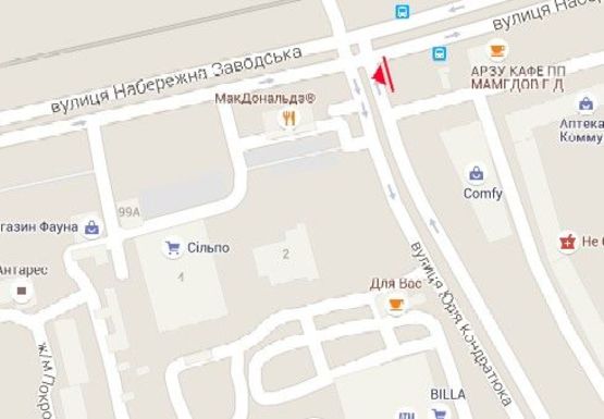 Схема рекламной плоскости по адресу Заводская Набережная ул. - Юрия Кондратюка ул.