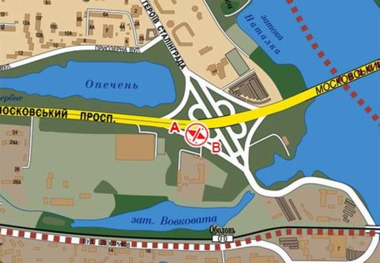 Схема рекламной плоскости по адресу Бандеры пр. (бывш. Московский пр.) - Набережно-Рыбальская ул.