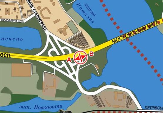 Схема рекламной плоскости по адресу Бандеры пр. (бывш. Московский пр.) - Набережно-Рыбальская ул.