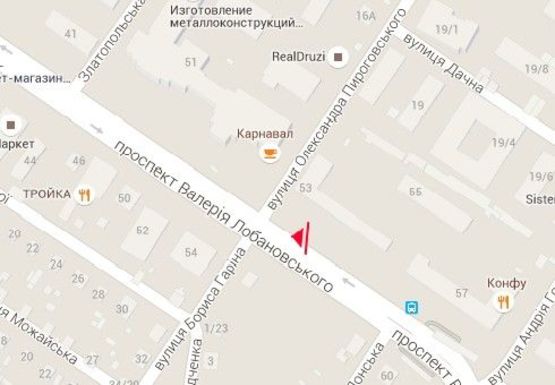 Схема рекламної площини за адресою Лобановского пр., 53  (бывш. Краснозвездный пр.)