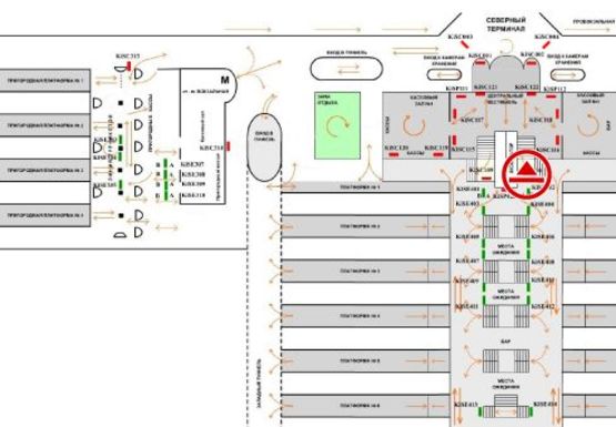 Схема рекламной плоскости по адресу Центральный холл (Северный терминал)