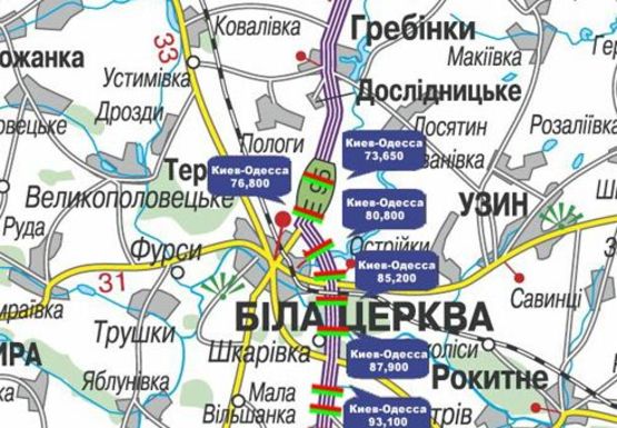 Схема рекламної площини за адресою Трасса M-05, Киев-Одесса, 76,800