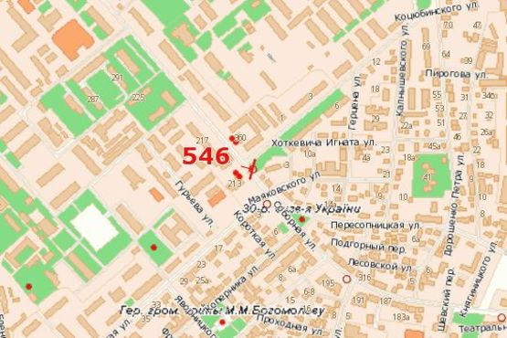 Схема рекламной плоскости по адресу Соборна вул. - Коцюбинського вул. (в бік шляхопроводу)