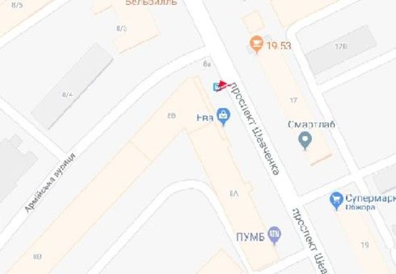 Схема рекламної площини за адресою Шевченко пр., Армейская ул. (остановка)