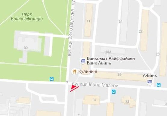 Схема рекламної площини за адресою Ивана Мазепы ул. - 23 Сентября ул. Схема рекламної площини за адресою Ивана Мазепы ул. - 23 Сентября ул.