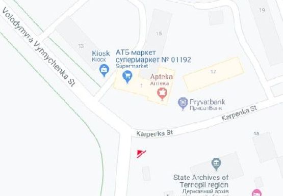 Схема рекламной плоскости по адресу Карпенка ул., супермаркет Берегиня