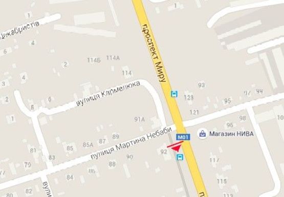 Схема рекламної площини за адресою Мира пр. - Мартина Небабы ул., от центра Схема рекламної площини за адресою Мира пр. - Мартина Небабы ул., от центра