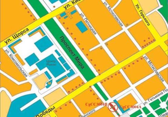 Схема рекламной плоскости по адресу Мира пр., аллея, магазин Гудзики Схема рекламной плоскости по адресу Мира пр., аллея, магазин Гудзики