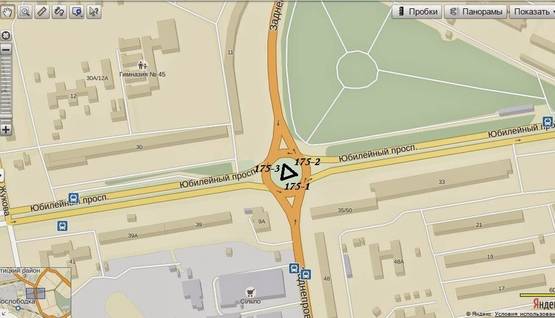 Схема рекламної площини за адресою 175-3_Заднепровская прЮбилейный на кольце (на лево АТБ, на право Сильпо, Комп всесвит)