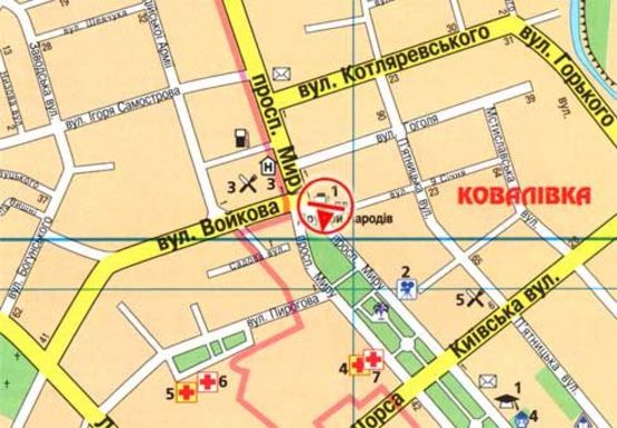 Схема рекламної площини за адресою Мира пр. - Софии Русовой ул., из центра Схема рекламної площини за адресою Мира пр. - Софии Русовой ул., из центра