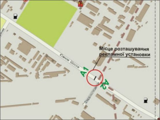 Схема рекламной плоскости по адресу Южное шоссе, автосалон, разделитель, движ. от Металлургов
