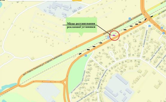 Схема рекламної площини за адресою ул.Тюленина, в сторону ул.Победа (5), спуск с жд платформы Схема рекламної площини за адресою ул.Тюленина, в сторону ул.Победа (5), спуск с жд платформы