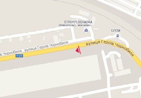 Схема рекламной плоскости по адресу Героев Чернобыля ул., 4 Схема рекламной плоскости по адресу Героев Чернобыля ул., 4