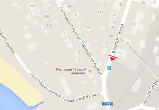 Схема рекламної площини за адресою Сакко ул. - Громадская ул. Схема рекламної площини за адресою Сакко ул. - Громадская ул.