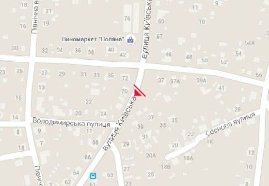 Схема рекламної площини за адресою Киевская ул., 47  - Любомира Боднарука ул., из центра Схема рекламної площини за адресою Киевская ул., 47  - Любомира Боднарука ул., из центра