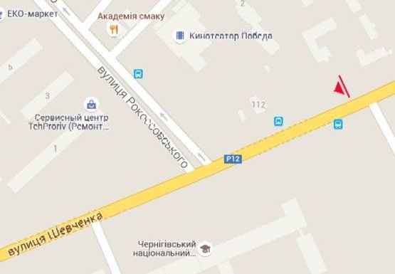 Схема рекламной плоскости по адресу Шевченко ул., райбольница, от центра Схема рекламной плоскости по адресу Шевченко ул., райбольница, от центра