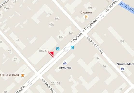 Схема рекламной плоскости по адресу Победы пр., магазин Прогресс, 4