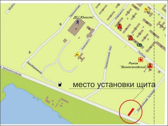 Схема рекламной плоскости по адресу Набережная - Вознесеновский рынок - от вокзалов Схема рекламной плоскости по адресу Набережная - Вознесеновский рынок - от вокзалов