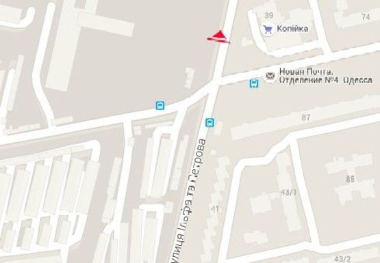 Схема рекламної площини за адресою Ильфа и Петрова ул., 39 напротив -  Академика Вильямса ул.