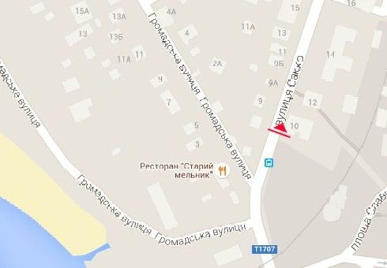 Схема рекламної площини за адресою Сакко ул. - Громадская ул.