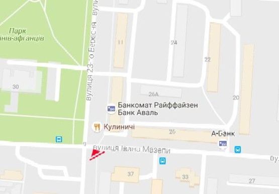 Схема рекламної площини за адресою Ивана Мазепы ул. - 23 Сентября ул.