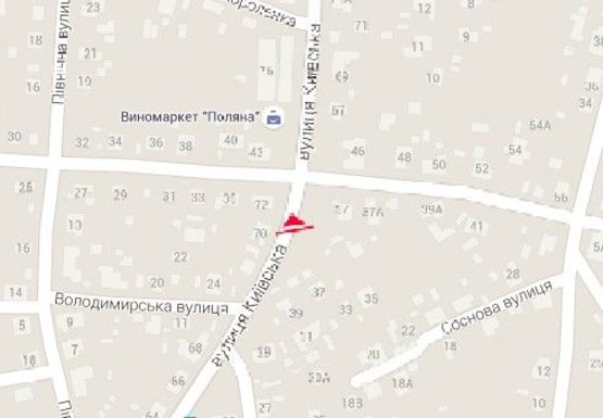 Схема рекламной плоскости по адресу Киевская ул., 47  - Любомира Боднарука ул., в центр Схема рекламной плоскости по адресу Киевская ул., 47  - Любомира Боднарука ул., в центр