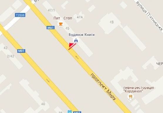 Схема рекламної площини за адресою Мира пр., 45, магазин Лагрос Схема рекламної площини за адресою Мира пр., 45, магазин Лагрос