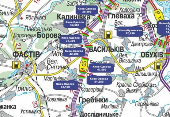 Схема рекламной плоскости по адресу Трасса M-05, Киев-Одесса, 47,500