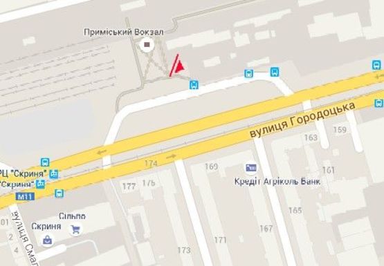 Схема рекламної площини за адресою Пригородный вокзал