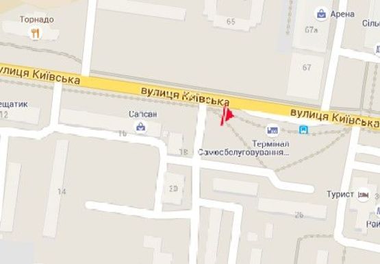 Схема рекламної площини за адресою Киевская ул., 26 в районе остановки "Автовокзал"