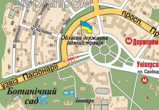 Схема рекламної площини за адресою Клочковский спуск - Правды пр.