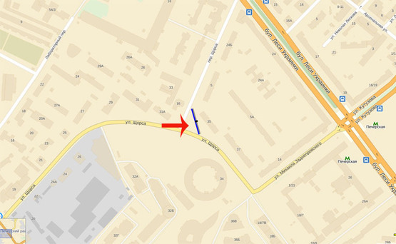 Схема рекламної площини за адресою ул.Щорса,35/пересечение с переулком Щорса (А5) СКРОЛЛЕР напр на б-р Л Українки