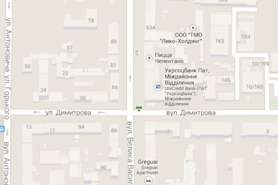 Схема рекламной плоскости по адресу Ділова вул., кафе "Такі-Макі", "Уксоцбанк" - Велика Васильківська вул. (№1)