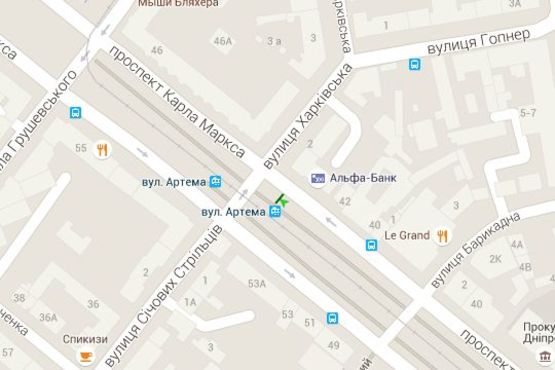 Схема рекламной плоскости по адресу Дмитра Яворницького просп. - Січових стрільців вул. (Артема вул.) Схема рекламной плоскости по адресу Дмитра Яворницького просп. - Січових стрільців вул. (Артема вул.)