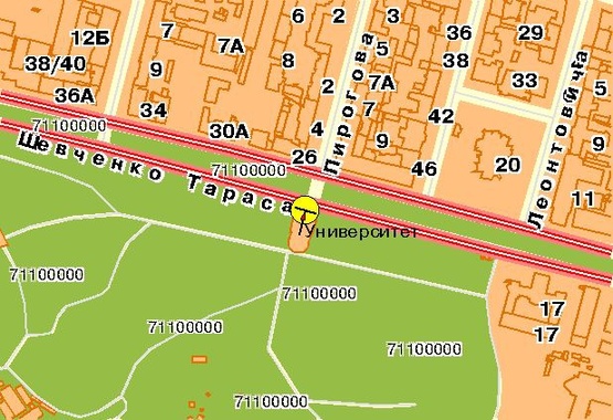 Схема рекламной плоскости по адресу Шевченка Тараса бульв., возле ст.м.Университет, со стороны метро