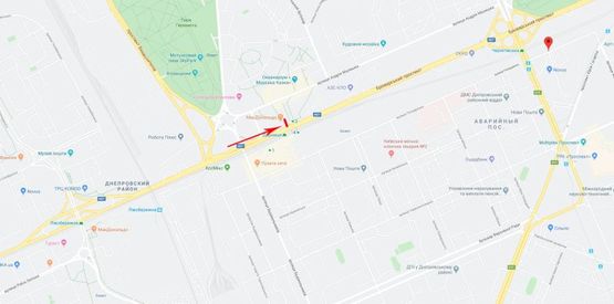 Схема рекламної площини за адресою Броварской пр-т, возле ст.м.Дарница, от ст.м.Левобережная, из центра