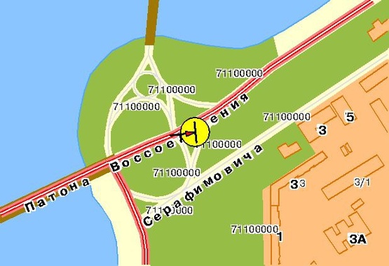 Схема рекламної площини за адресою Воссоединения пр-т съезд с моста Патона на ул. Сераф, левая