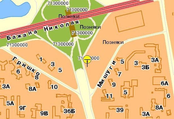 Схема рекламної площини за адресою Григоренка Петра пр-т, напротив ТЦ Пирамида, треугольник, в центр