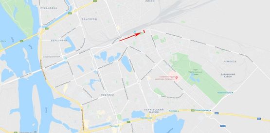 Схема рекламної площини за адресою Привокзальная ул., возле Дарницкого вокзала, от Харьковского шоссе, из центра