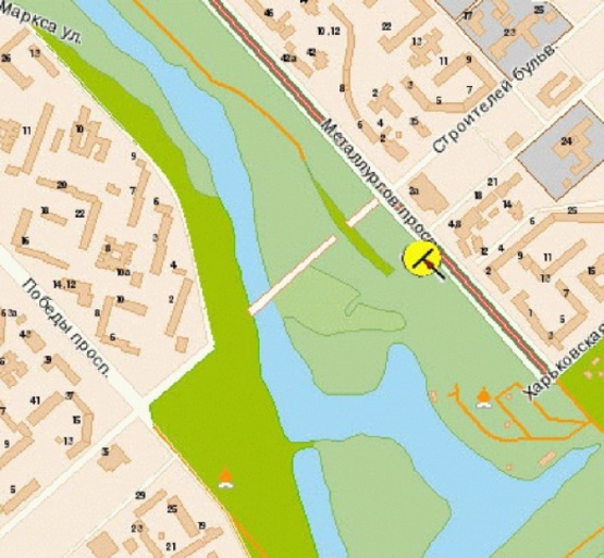 Схема рекламной плоскости по адресу Металлургов пр-т, возле бульв.Строителей, в центр Схема рекламной плоскости по адресу Металлургов пр-т, возле бульв.Строителей, в центр