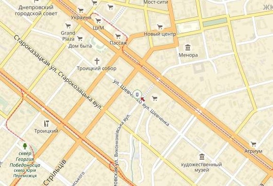 Схема рекламної площини за адресою Шевченко ул.32, возле Екатеринославского б-ра, рядом отель "Каспий"