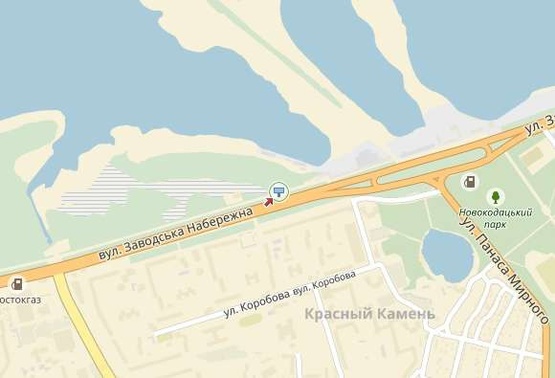 Схема рекламної площини за адресою Набережная Заводская ул., Красный камень, от ж/м  Парус, Комунар, в центр Схема рекламної площини за адресою Набережная Заводская ул., Красный камень, от ж/м  Парус, Комунар, в центр