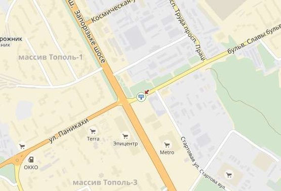 Схема рекламной плоскости по адресу Паникахи ул. 1, возле АТБ-маркет, въезд с Запорожского шоссе, в центр