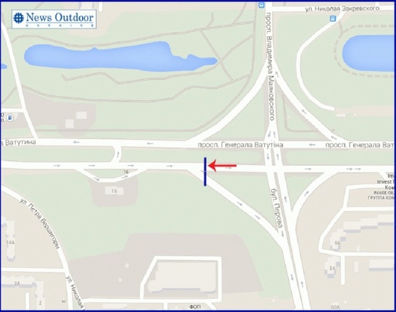 Схема рекламной плоскости по адресу Ватутина пр-т, поворот на б-р Перова, в центр, правый