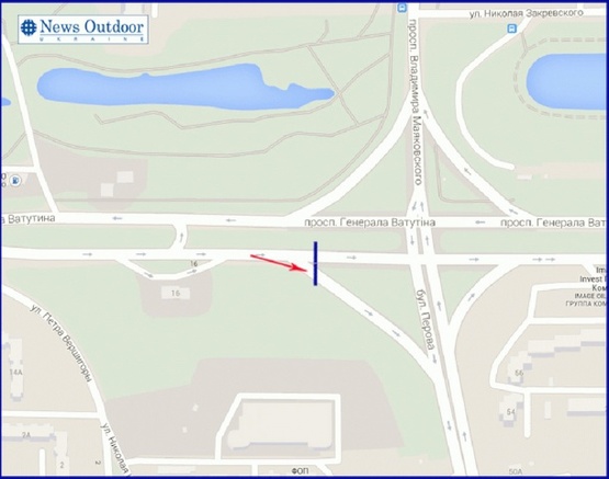 Схема рекламной плоскости по адресу Ватутина пр-т, поворот на б-р Перова, из центра, правая
