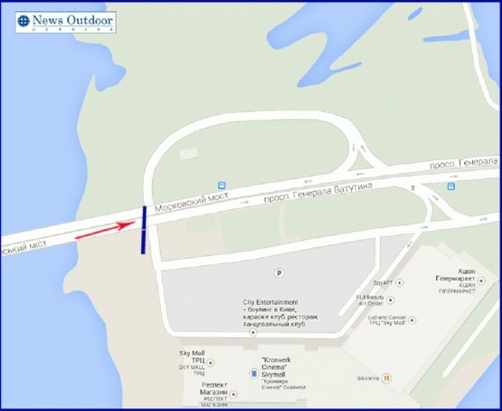 Схема рекламной плоскости по адресу Московский мост, в сторону левого берега, левая, из центра
