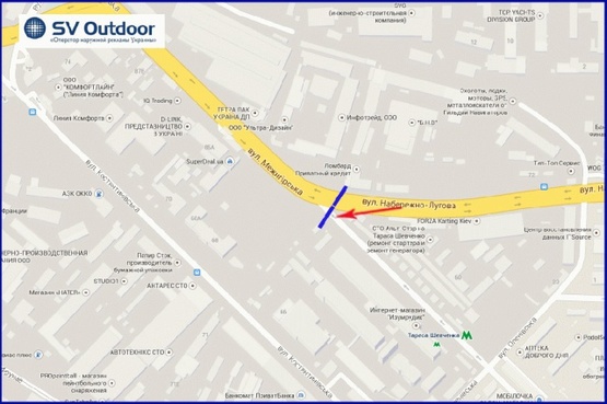 Схема рекламной плоскости по адресу Набережно-Луговая ул., возле ул.Межигорская, у СТО, из центра, левая