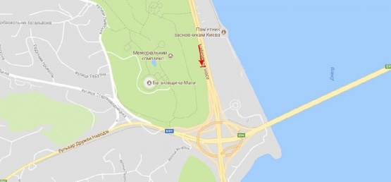 Схема рекламної площини за адресою Набережное шоссе, 200м до моста Патона, правая