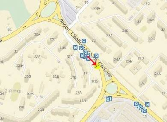 Схема рекламной плоскости по адресу Свободы пр-т 17, к пр-ту Правды, в центр